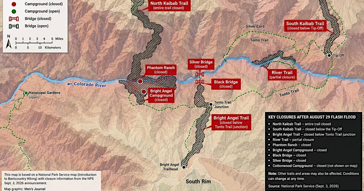 Map Shows Grand Canyon Trail Closures After Devastating Flash Flood