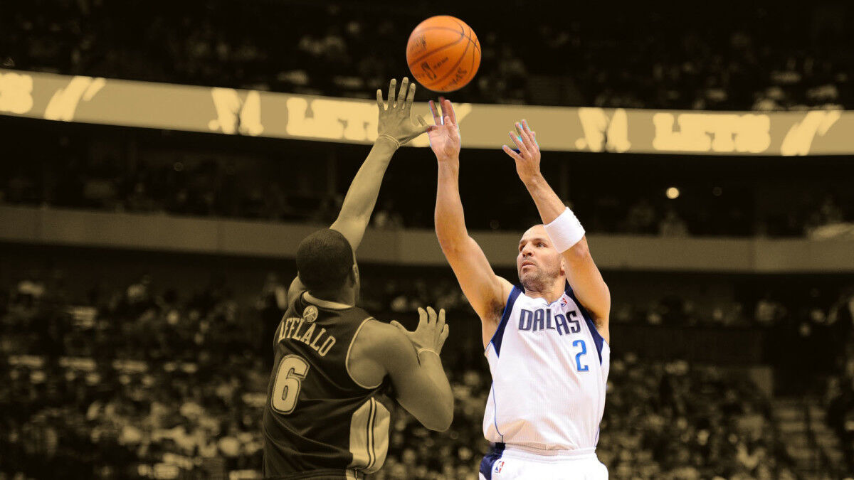 Guard Jason Kidd of the New Jersey Nets points down court during