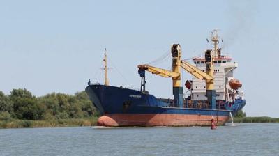 FILE PHOTO: Cargo ships heads from Black Sea to Danube, in Odesa region, Ukraine