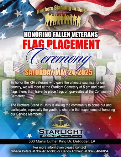 Flag Placement Ceremony Scheduled for May 24th in DeRidder | News ...