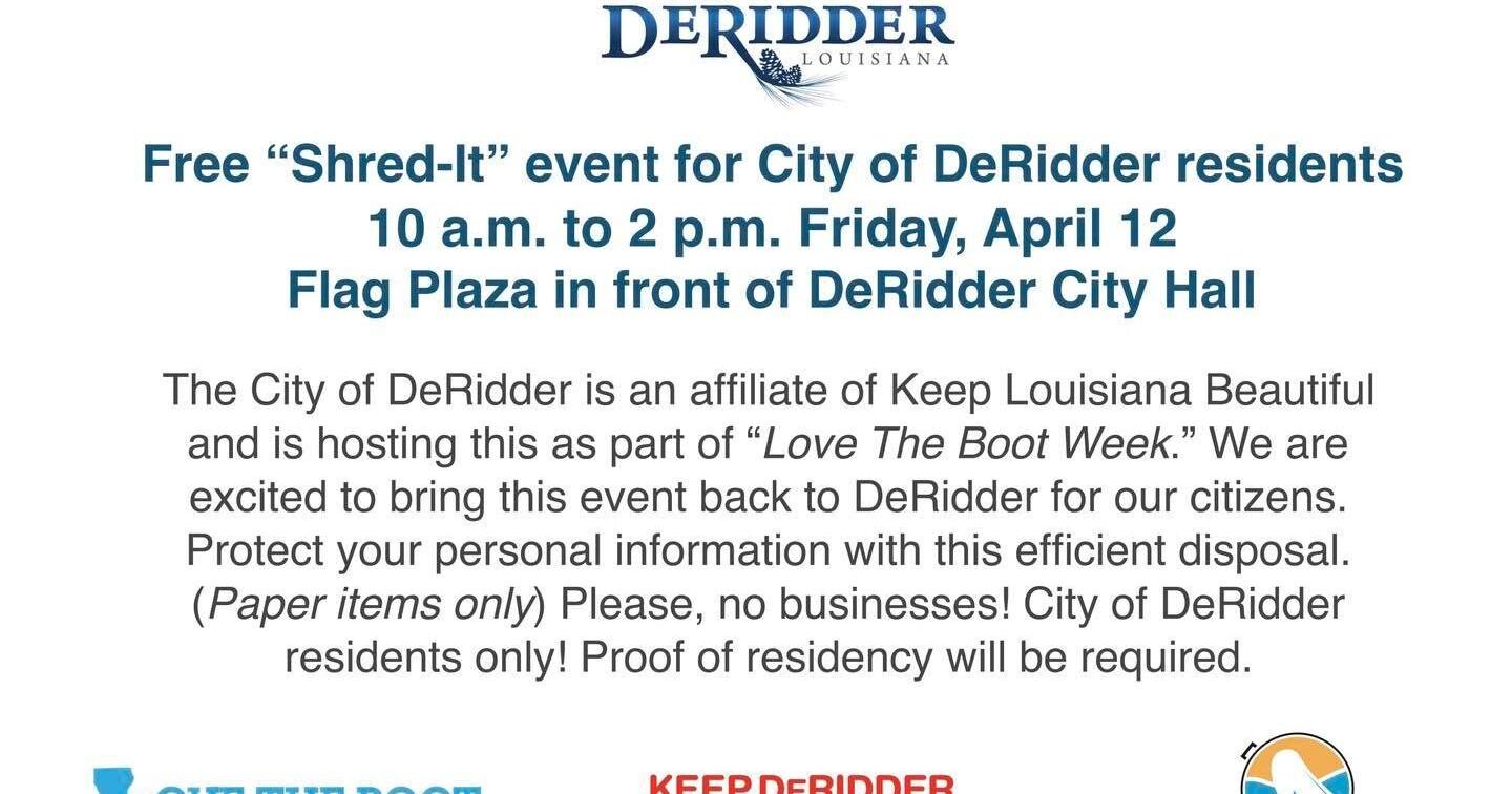 City of DeRidder Announces "Shred-It" Event - Vimarsana News