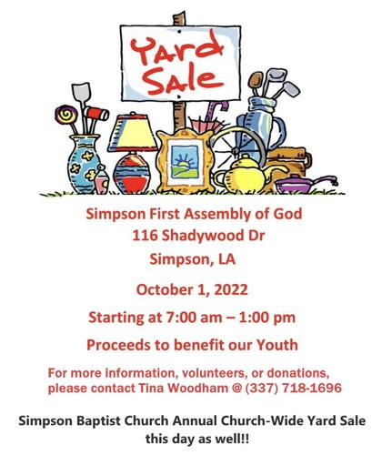 Simpson Baptist Church Annual Yard Sale | Calendar | westcentralsbest.com