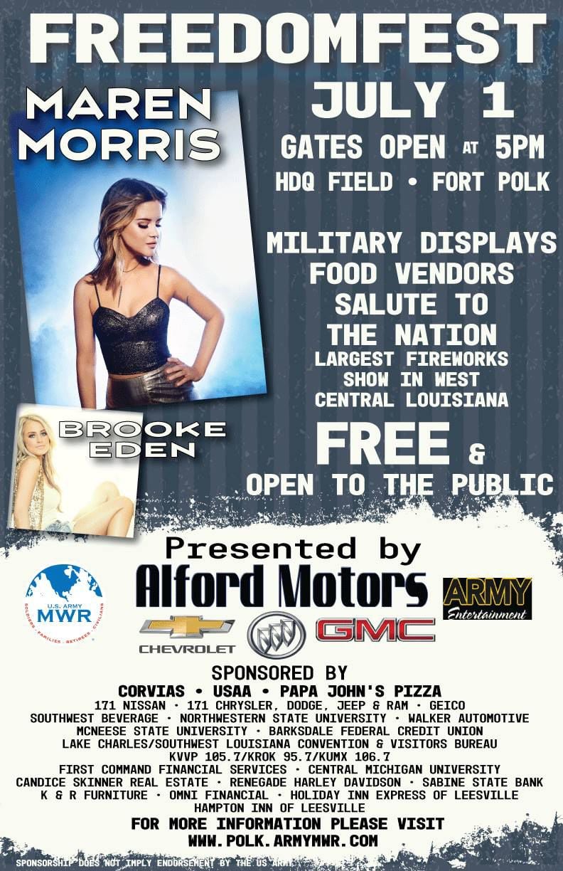 Fort Polk MWR Announces Freedom Fest Headliner Today's Country 105.7