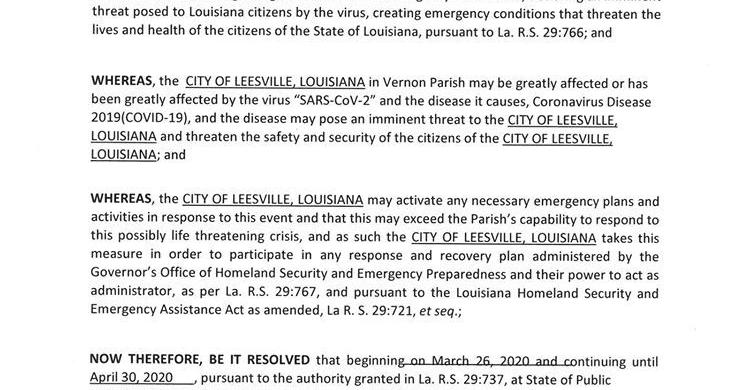 City of Leesville Issues Local Declaration of Emergency | News ...