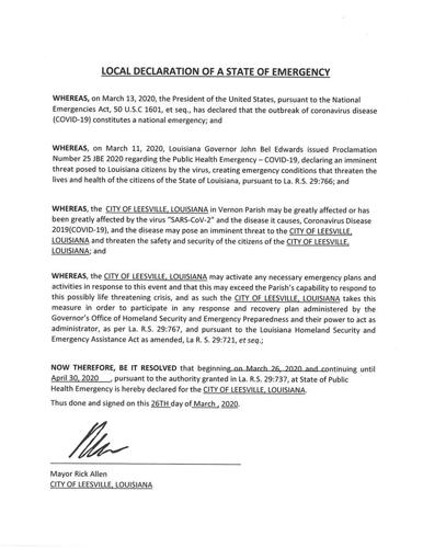 City of Leesville Issues Local Declaration of Emergency | News ...
