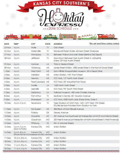 KCS announces 16th Annual Holiday Express schedule; kicksoff
