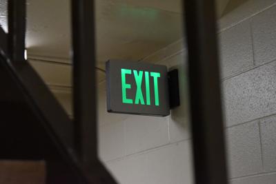 Exit sign in Faunce