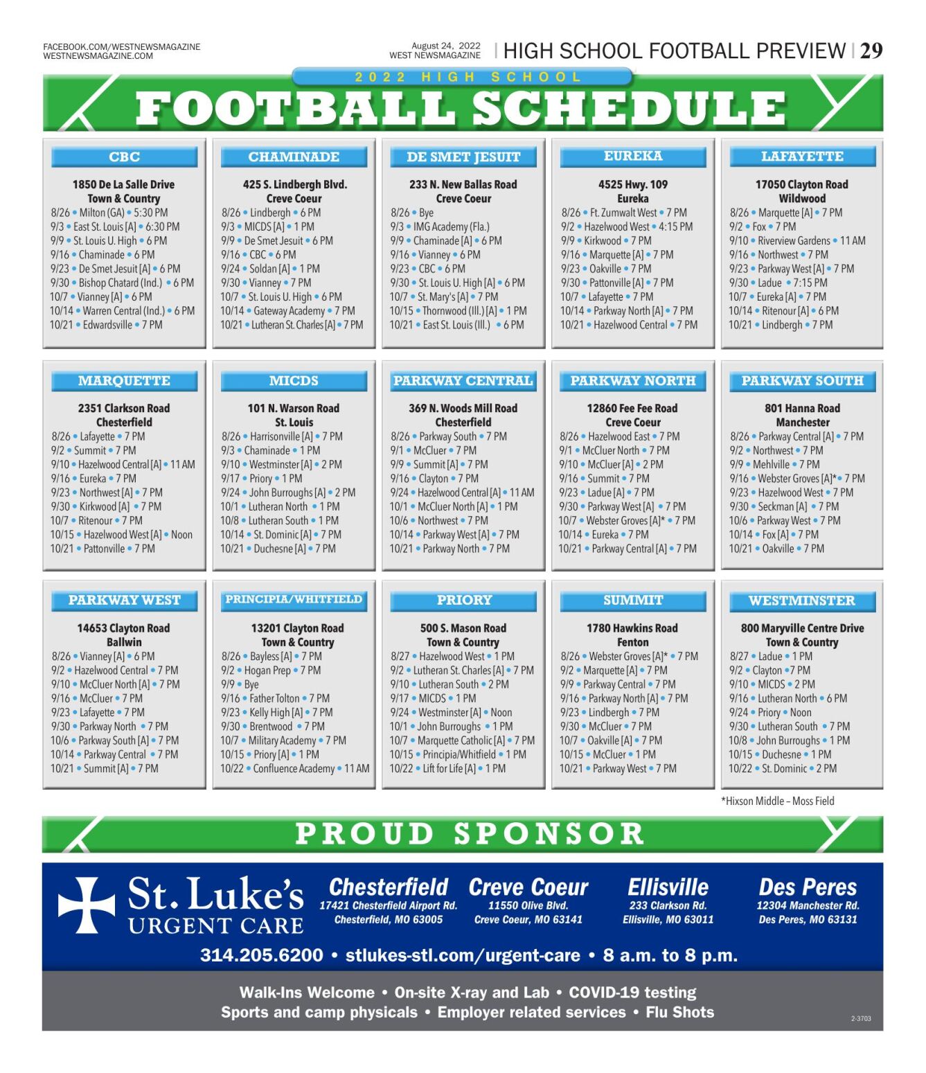 2022 Football Schedule | | westnewsmagazine.com