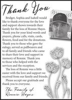 Card of Thanks:Ronnie Hayes
