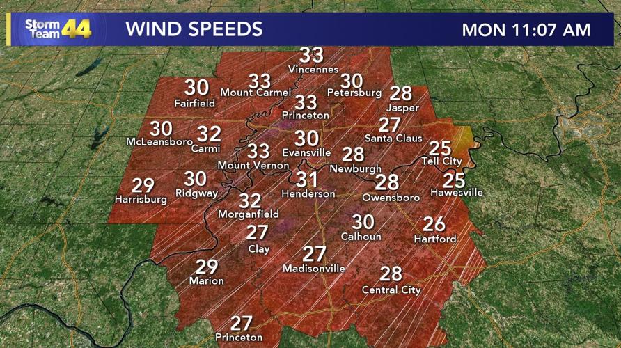 Gusty winds causing power outages in Evansville area Indiana