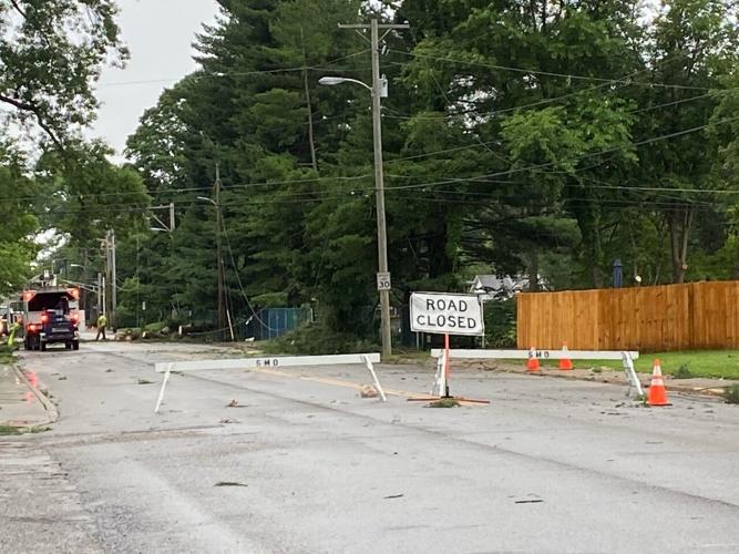 Storms cause road closure at St James Boulevard and Bellemeade Avenue in Evansville