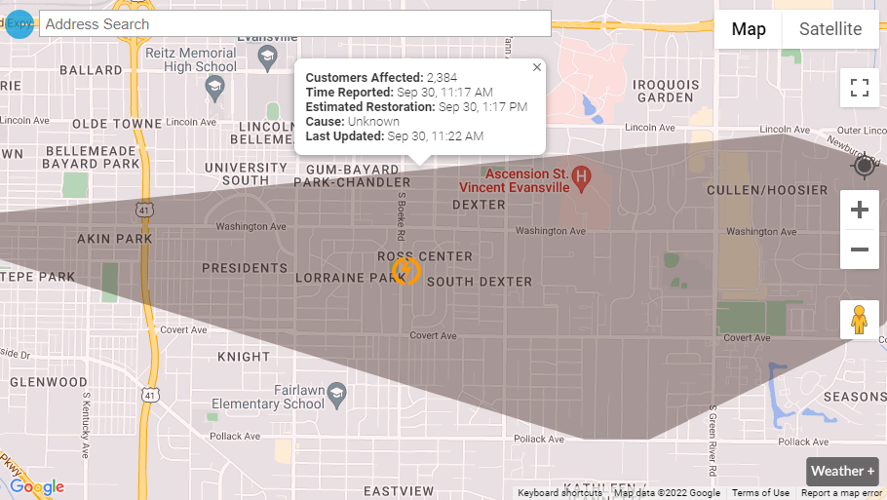 Large power outage reported in southeast Evansville Indiana
