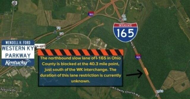 Concrete failure prompts northbound lane closure on I-165 in Ohio County
