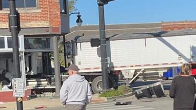 Semi hits building in downtown Princeton Indiana