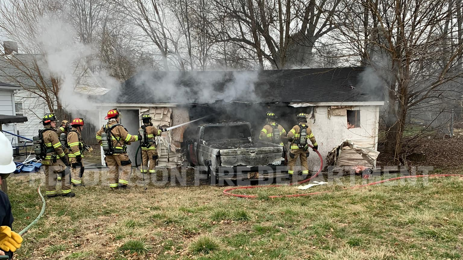 Truck Catches Fire After Hitting Garage In Henderson | Kentucky | Wevv.com