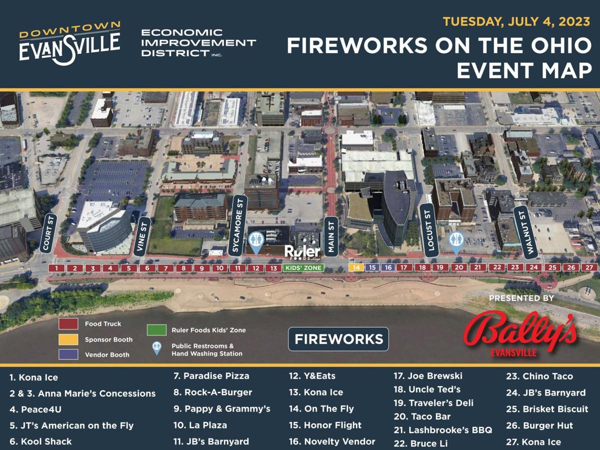Event map for Evansville's riverfront Fourth of July celebration