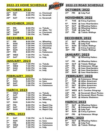 Komets schedule for 2022-23 season released