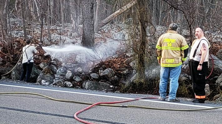 Crews fight several small brush fires along Route 309 at Blue Mountain ...