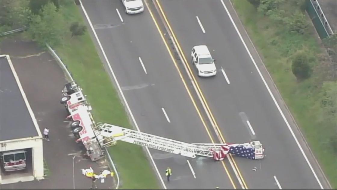 Truck Protests Highway Fire Truck Tips Over In Bucks Southeastern Pennsylvania Wfmz Com