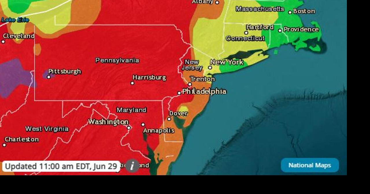 Pennsylvania Air Quality Index map 11am June 29