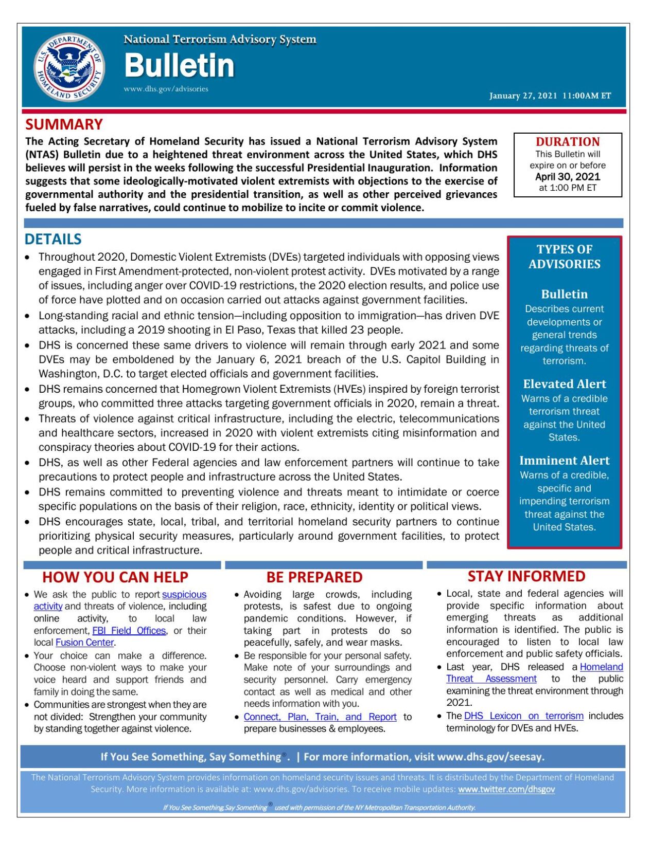 National Terrorism Advisory System Bulletin | | Wfmz.com