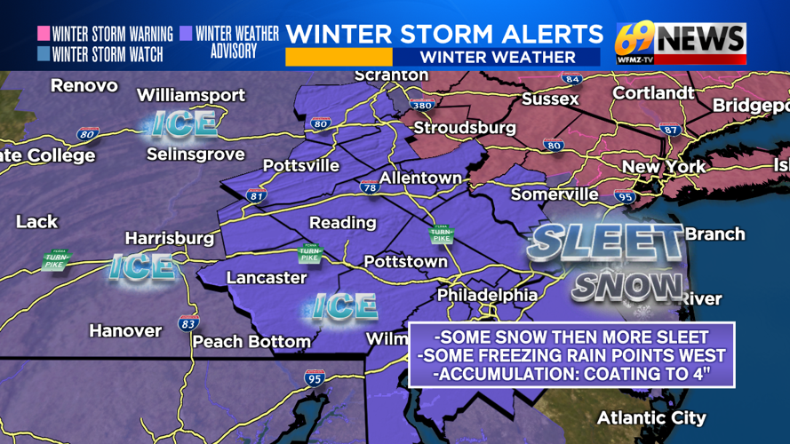 Messy wintry mix moves in later Friday; heavier snows stay up north ...