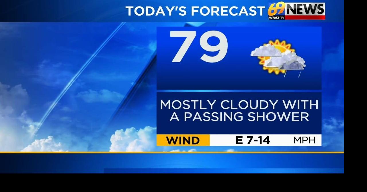 Cooler with clouds and sun today with a passing shower or thunderstorm ...