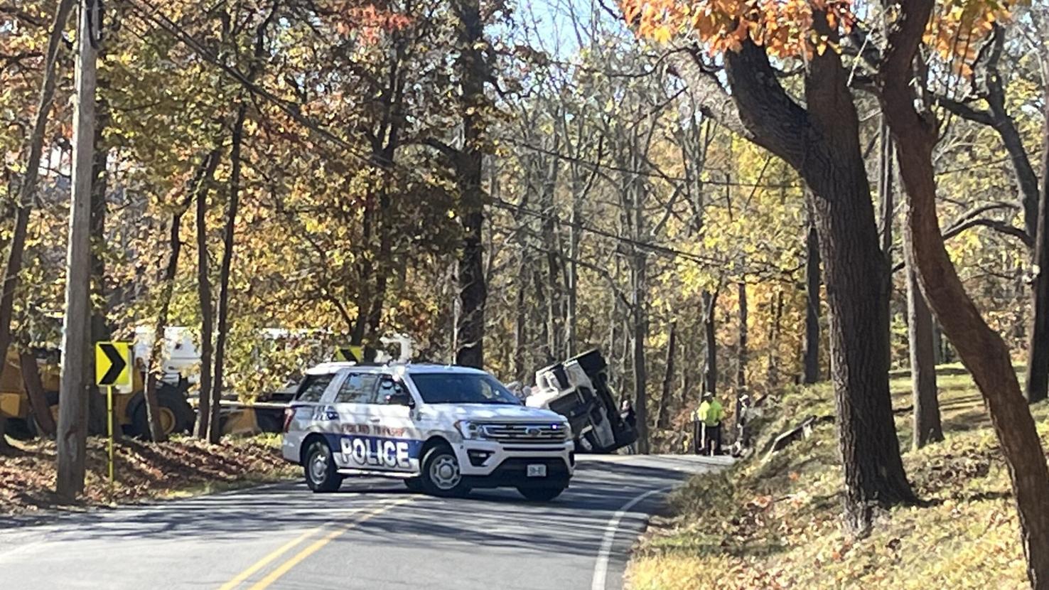 Crane tips at business in Upper Bucks Upperbuckscounty