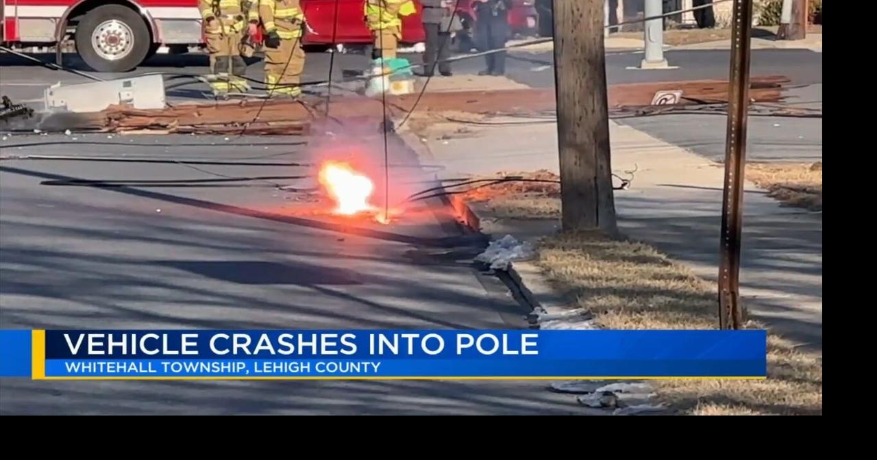 Car crash in Whitehall Twp. into electricity pole sparks wires ...