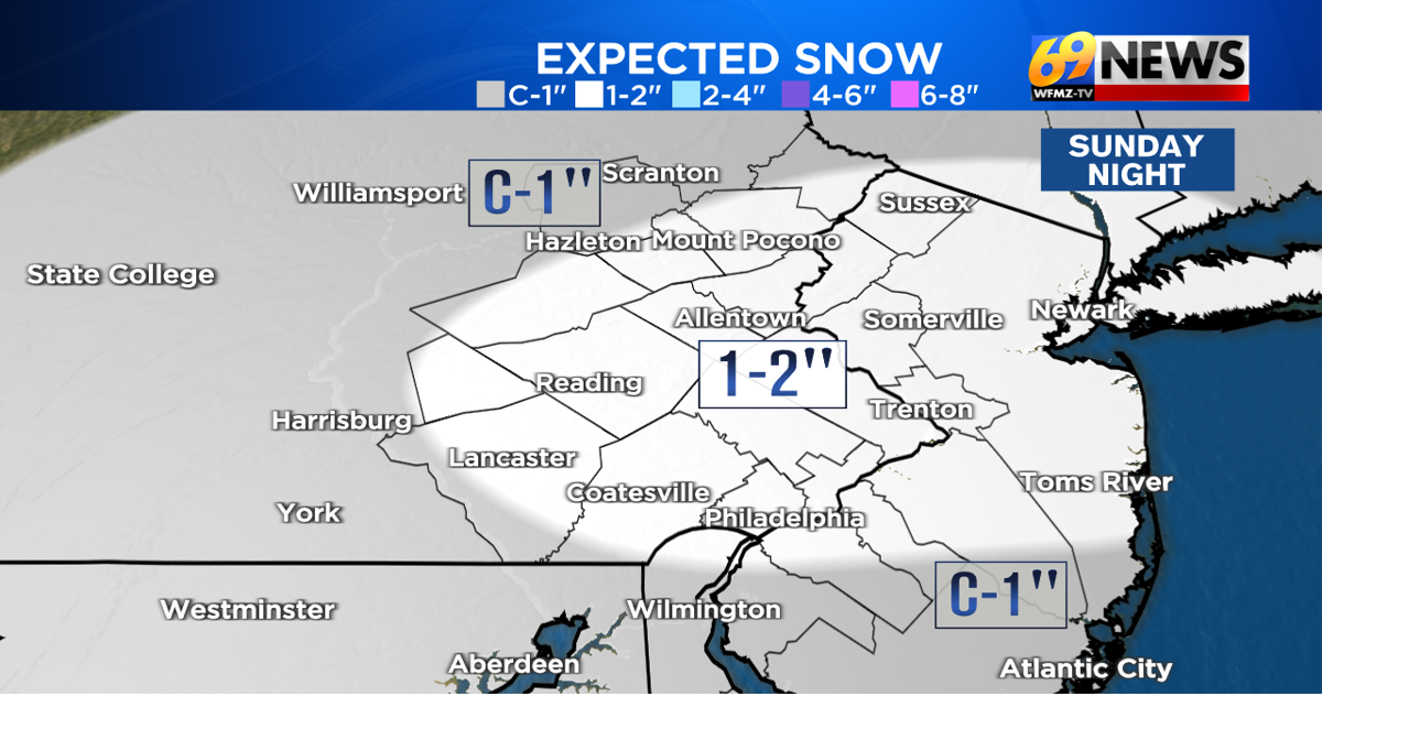 Much of the region now expected to get "some" snow Sunday night ...