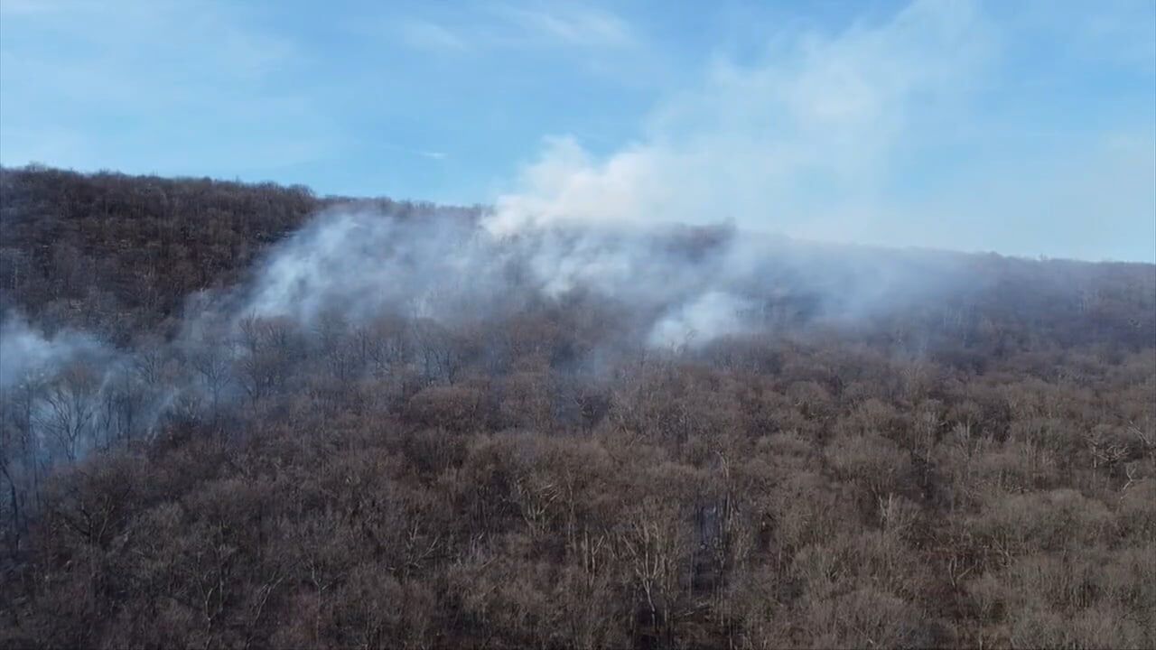 Crews Continue To Put Out Hot Spots In Brush Fire On Blue Mountain That ...