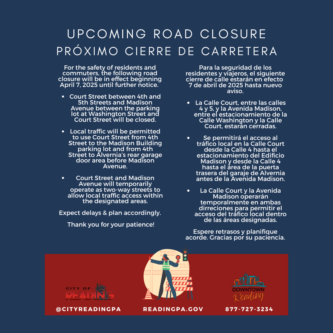 Traffic Alert Street closures to begin Monday in Reading due to Penn