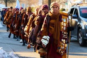 'We just need something positive' - Monks' peace walk across US draws large crowds