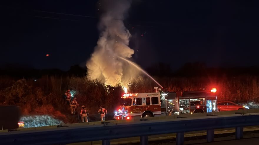 Car fire erupts on Route 22 after late-night crash in Northampton ...