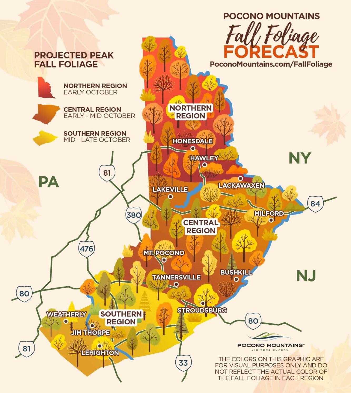 Track when, where peak fall foliage is arriving in the Poconos with new map Poconos and Coal