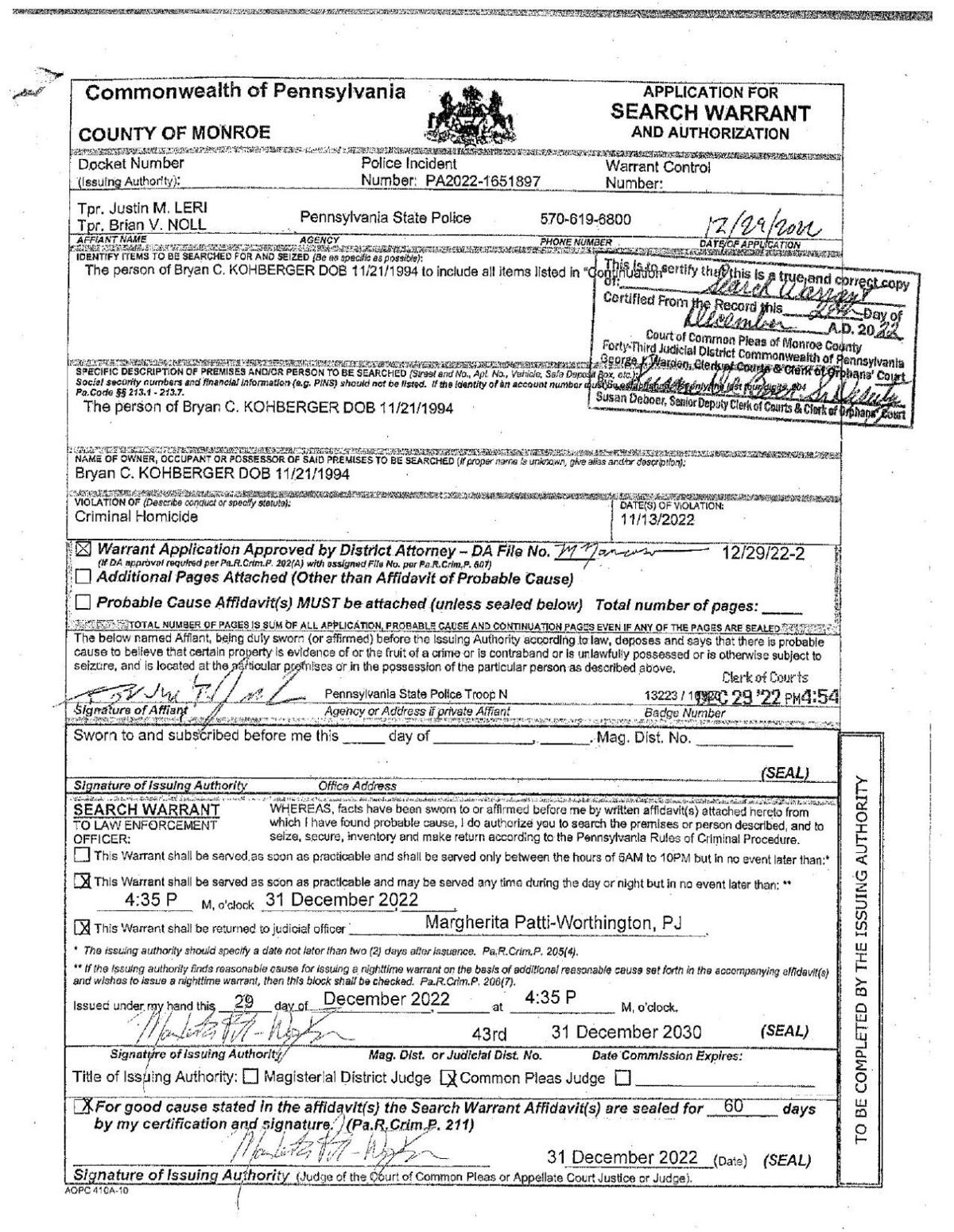 READ: Search warrant for Bryan Kohberger #39 s car wfmz com READ: Search warrant for Bryan Kohberger #39 s car wfmz com