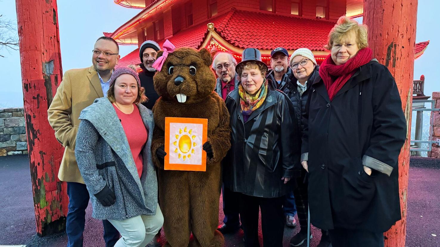 Patty Pagoda makes annual Groundhog Day prediction from Mount Penn