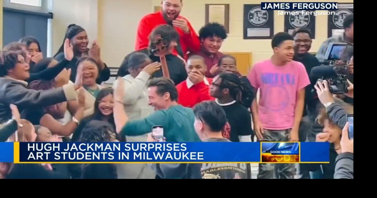 High school arts students get surprise visit from Hugh Jackman