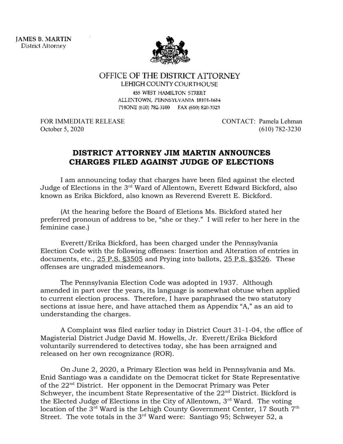 READ: Lehigh County DA charges Judge of Elections | | wfmz.com