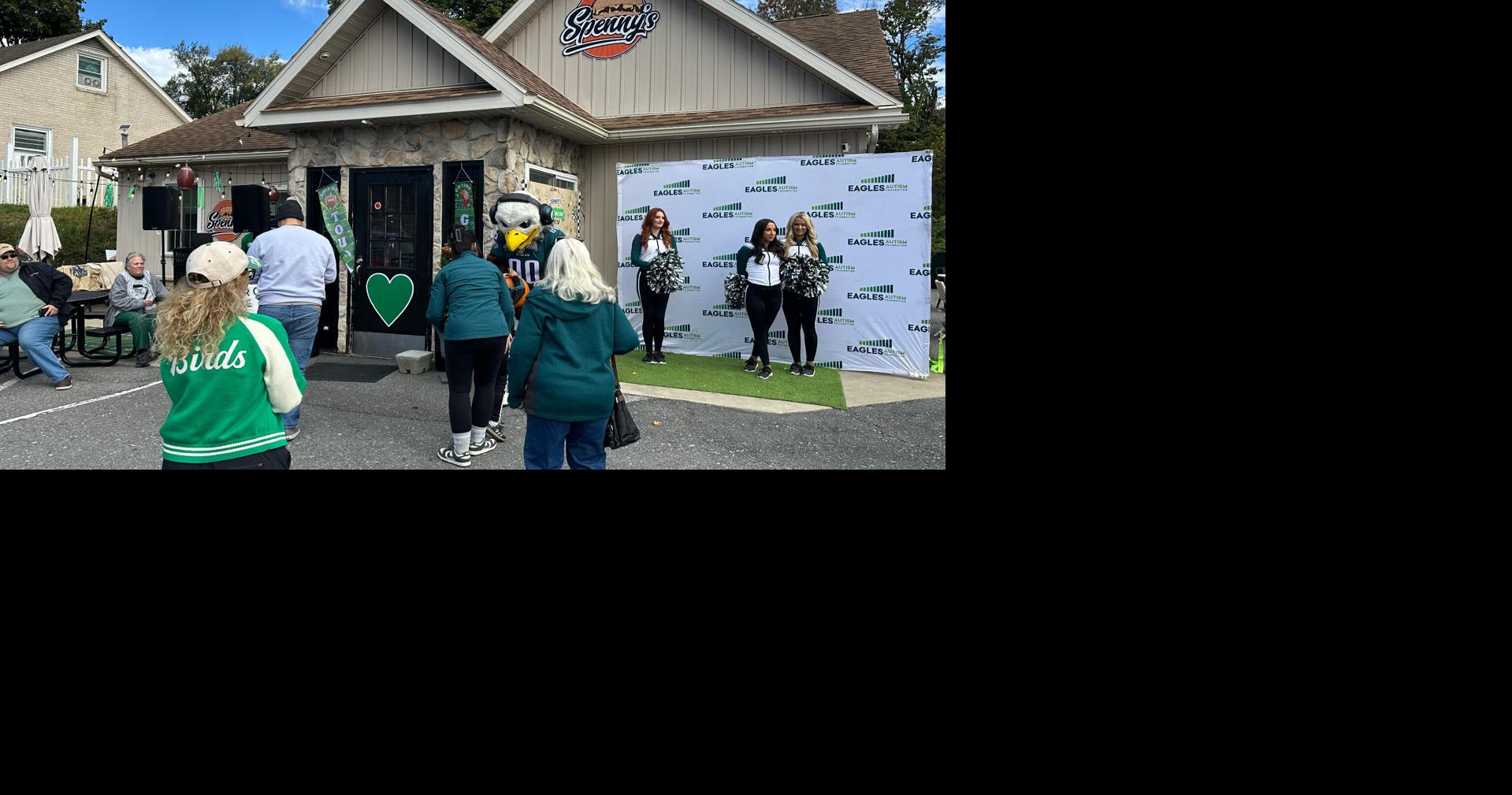Swoop, Eagles Cheerleaders stop in Reading to help local family raise money for Eagles Autism Foundation