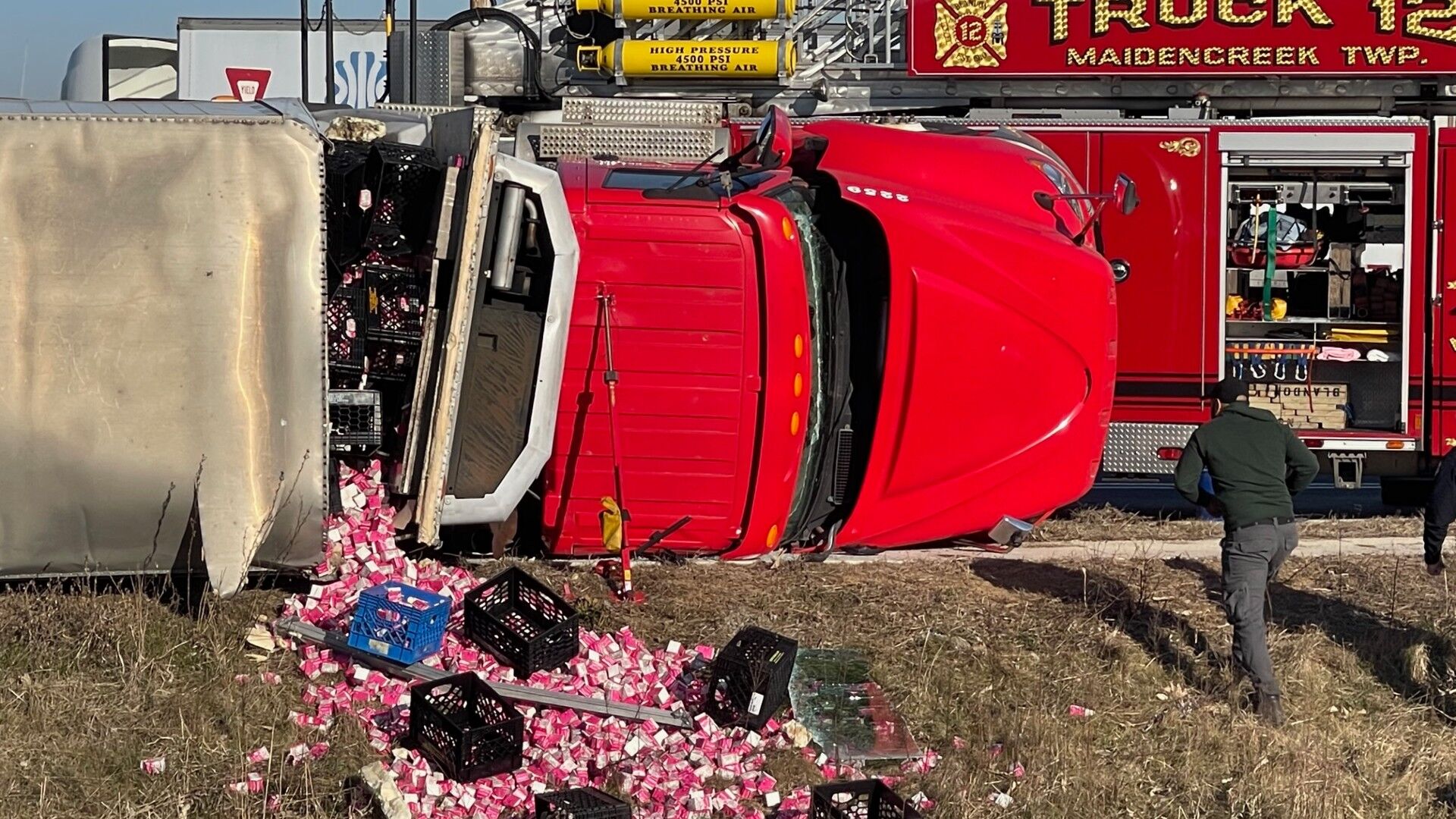 Overturned Tractor-trailer Spills Load Of Milk, Closes 222 North ...