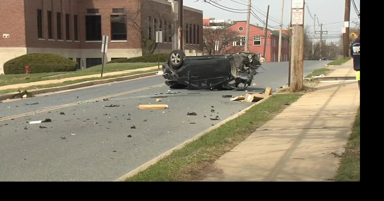 Car splits in two after crash into utility pole in Reading | Berks ...