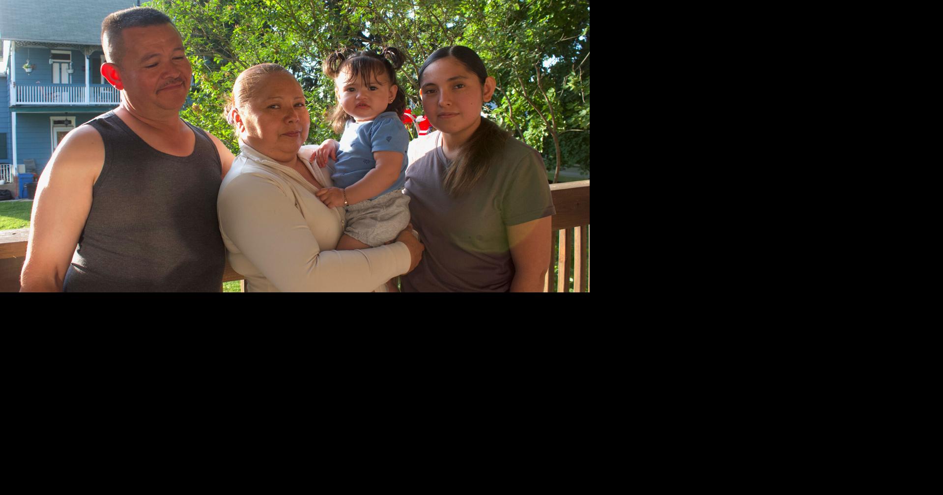 From left, Erasmo Zavala reunites with his wife, Maria; granddaughter, Selene, and daughter, Stephanie, at home in Temple, Berks County, after ICE detention. May 29, 2026.