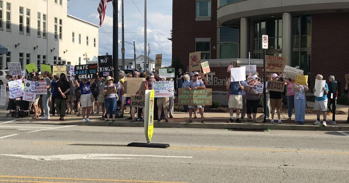 County Democrats promote 'No Kings' and 'Good Trouble' outside S&T Bank HQ