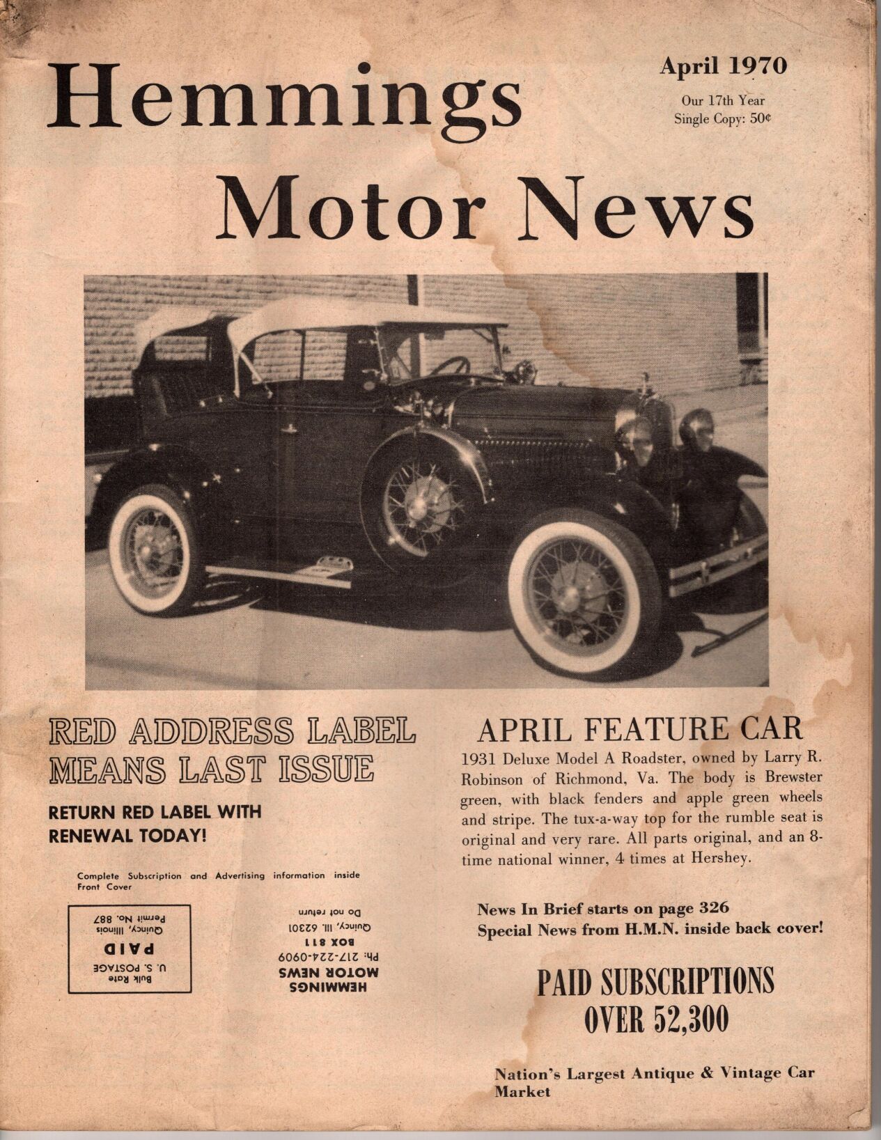 World s largest circulating classic car magazine started in Quincy