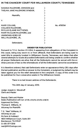 CHANCERY COURT | Legal Notices | williamsonherald.com