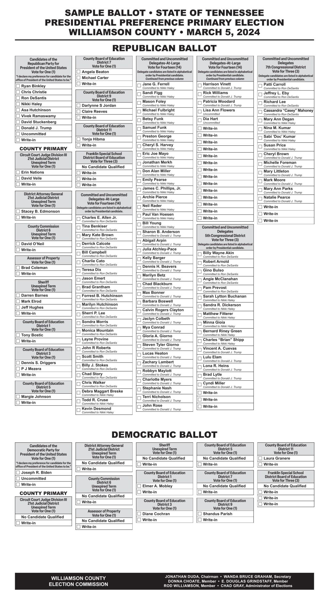 SAMPLE BALLOT • STATE OF TENNESSEE Public Notices