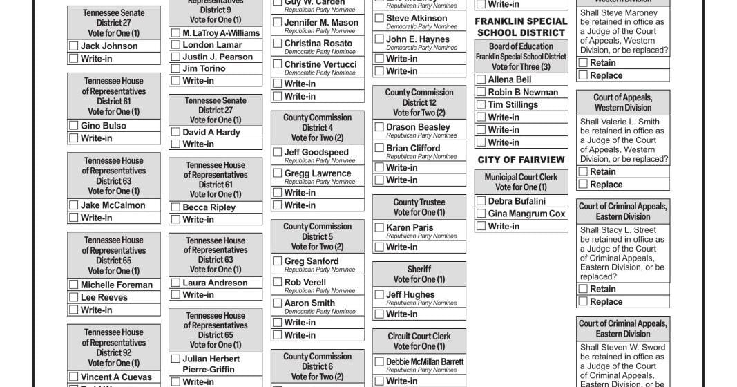 Sample Form C.pdf SAMPLE BALLOT • STATE OF TENNESSEE | Public Notices | williamsonherald.com