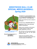 Brentwood Ball Club to host Special Needs Baseball, sign ups beginning Feb. 23
