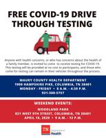 Maury County Health Department to hold free drive-thru COVID-19 testing Saturday